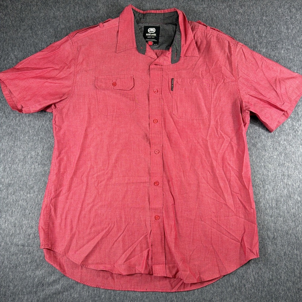 Ecko Unltd Shirt Mens XL Red Button Up‎ Retro 90s Rock Hip Hop Pockets Y2K